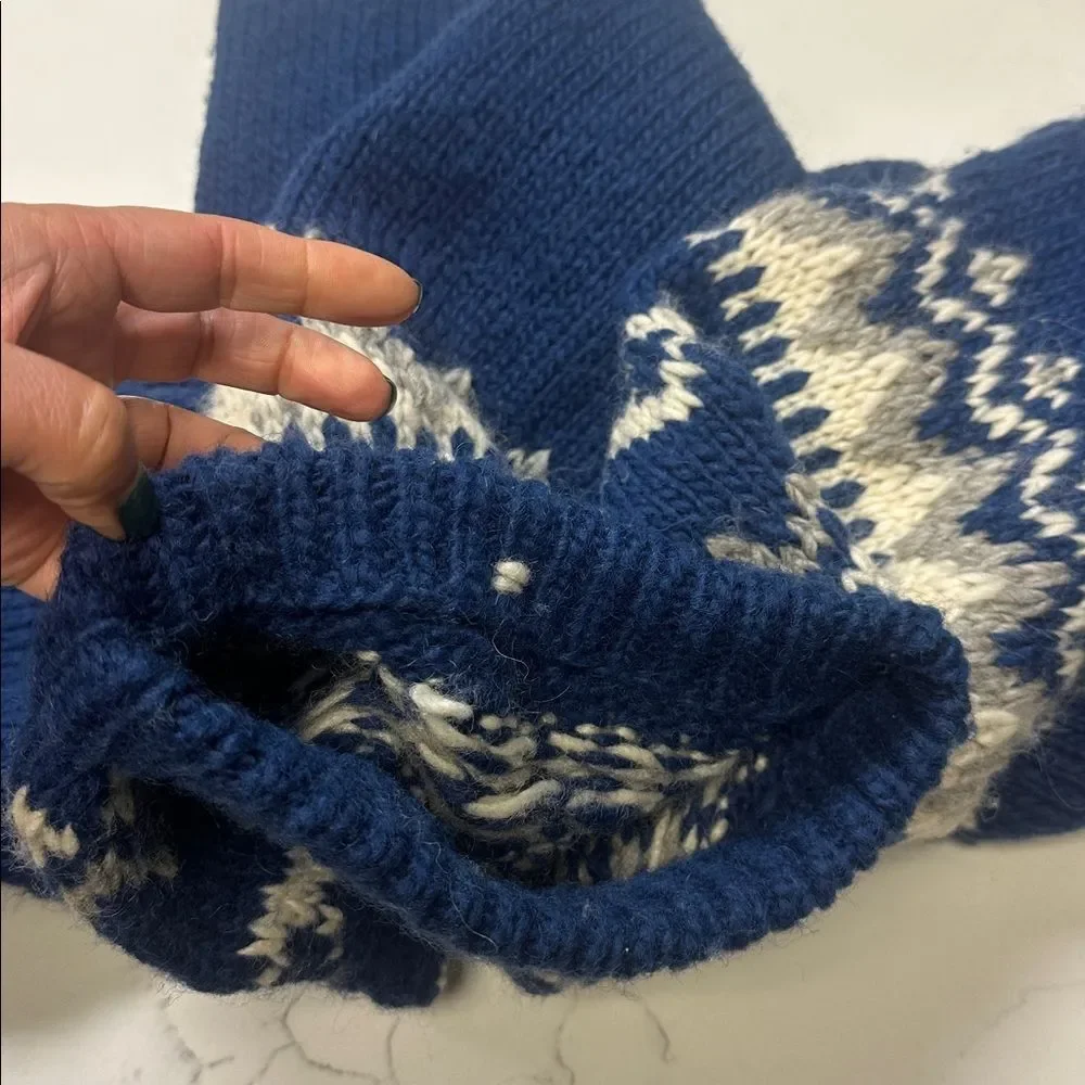 Hand Knitted Wool Sweater, Blue, White Grey Icelandic Norwegian Jumper Crew-neck